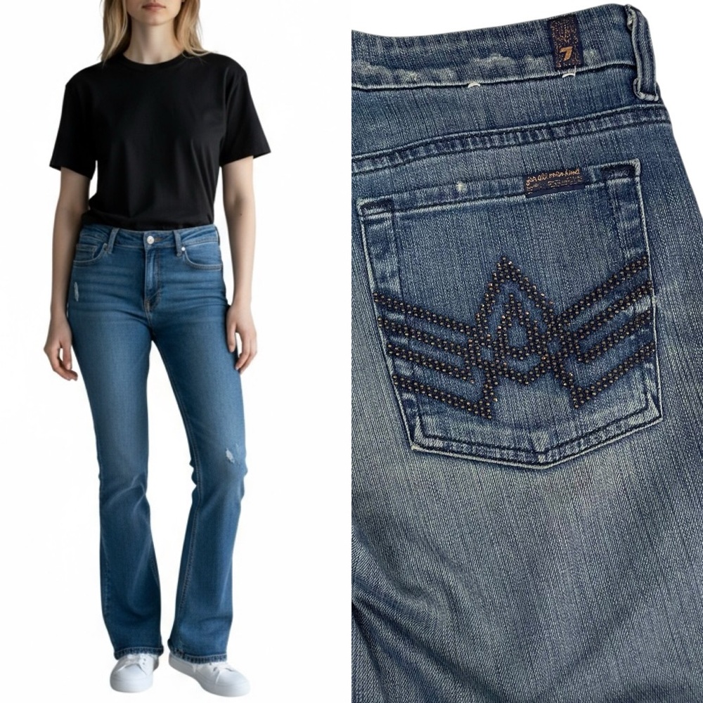 7 For All Mankind Embellished “A” Pocket Bootcut‎ Jeans Sz 31